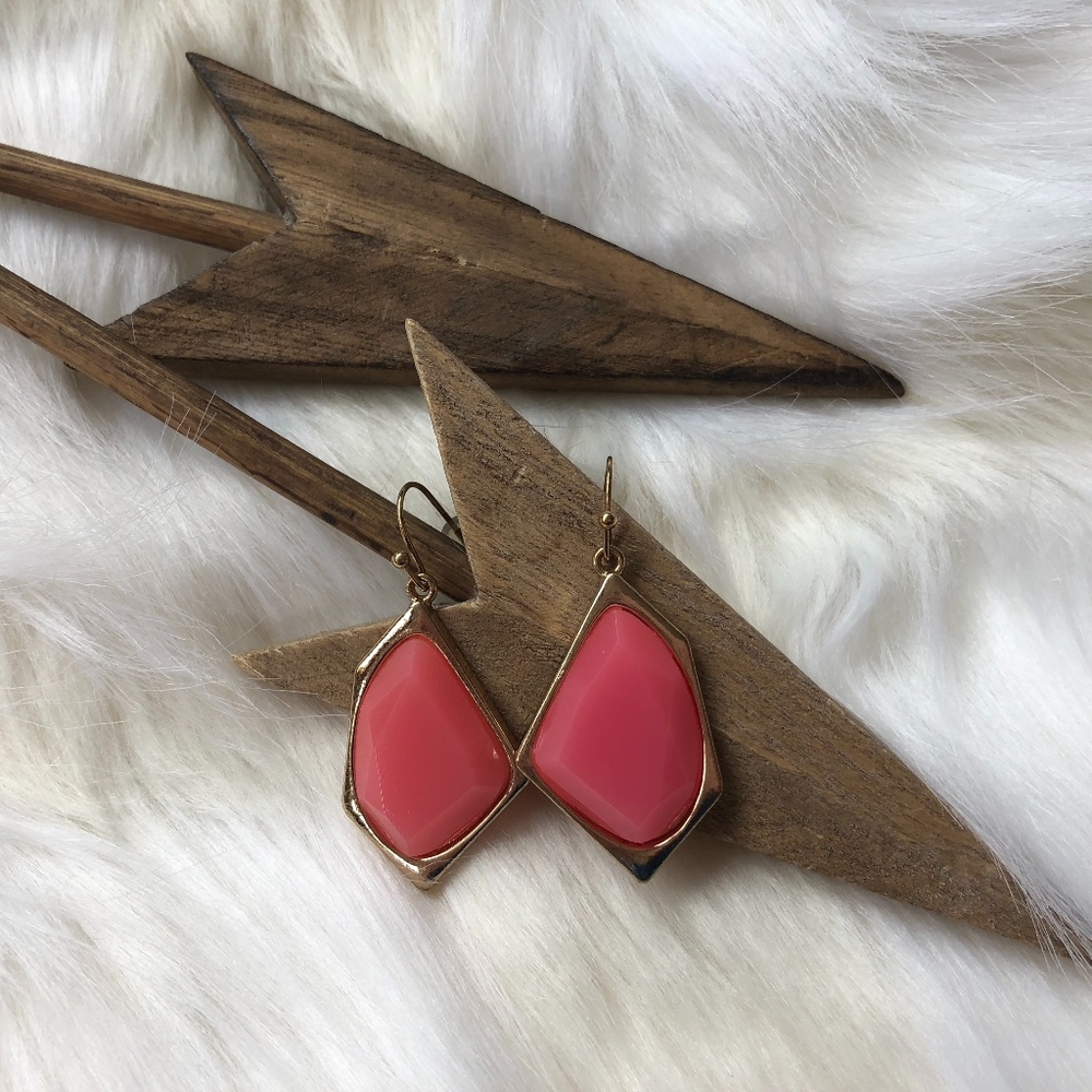 Pink and Gold Geometric Drop Earrings